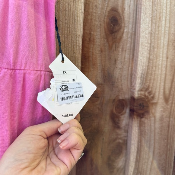 🌿 Hot Pink Off-The-Shoulder Ruffle Linen Midi Dress 🌿🌿 - Picture 8 of 10